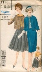 4136 VOGUE SPECIAL DESIGN 1960 SUIT WITH  STRAIGHT OR PLEAT SKIRT, BLOUSE PATTERN 14 34" BUST